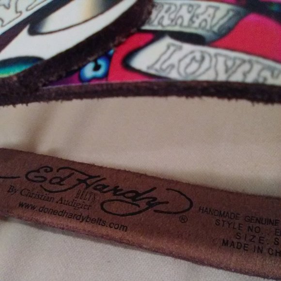 Ed Hardy Eternal Love Leather Belt Size Small - Picture 5 of 11